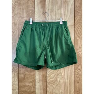 Origen Mens Swim Trunks Green Elastic Waist Mesh Lined Board Shorts Size M
